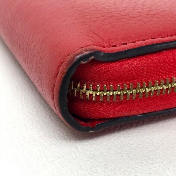 AUTHENTIC CELINE Leather Zip Around Long Wallet Red - Picture 6 of 9